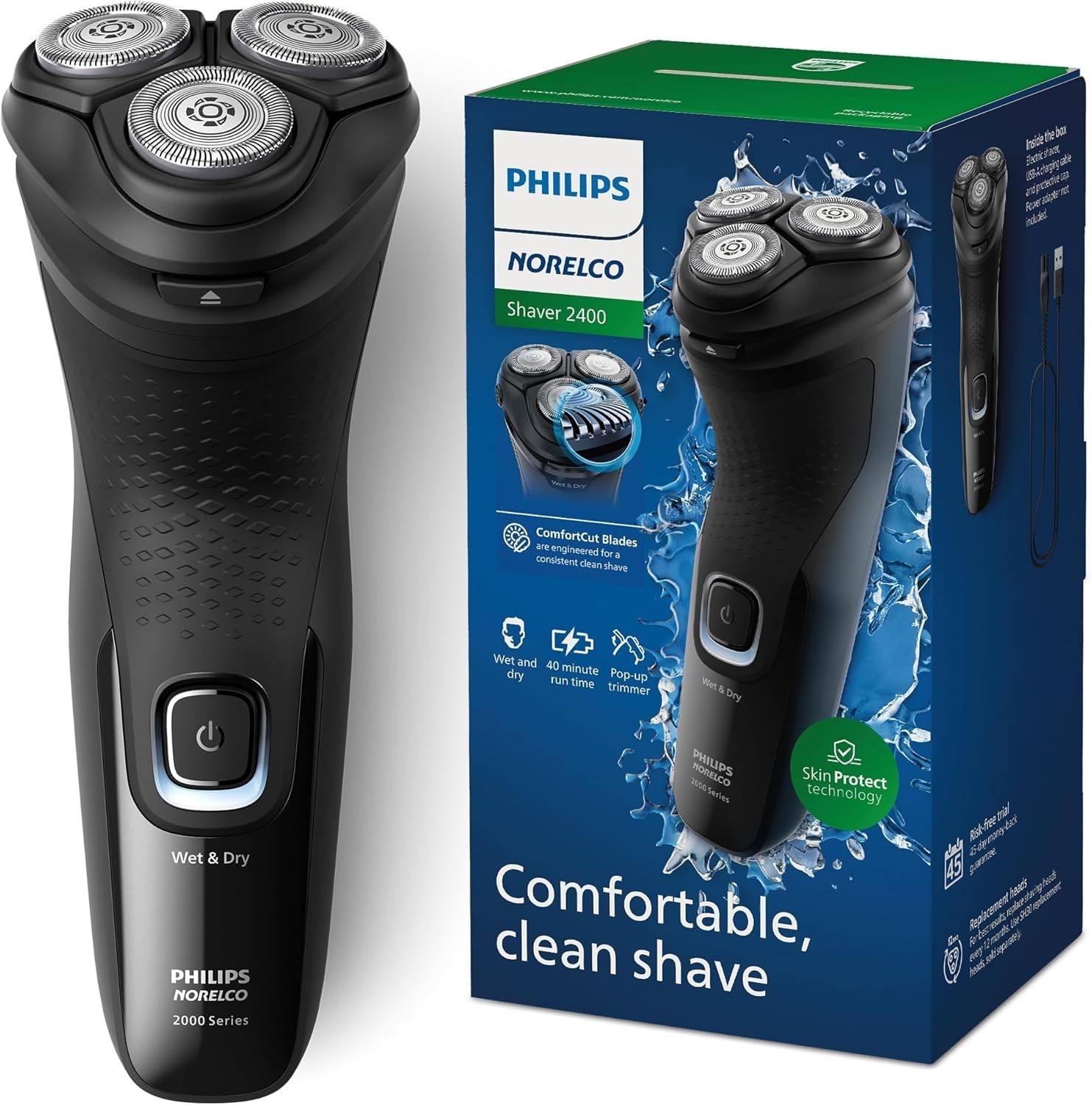 Philips Norelco Shaver 2400 Series Wet/Dry, Pop-up Trimmer, X3001/90, Black