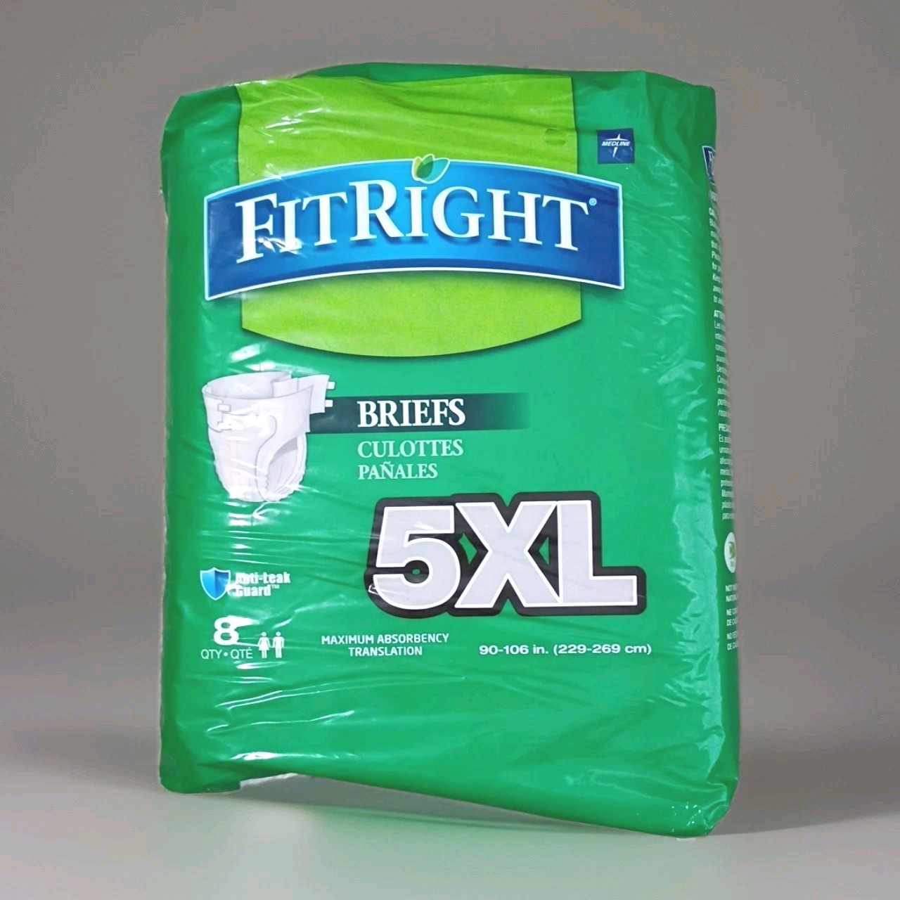 Medline FitRight Incontinence Unisex Adult 5XL Disposable Briefs Diapers 8ct Pkg