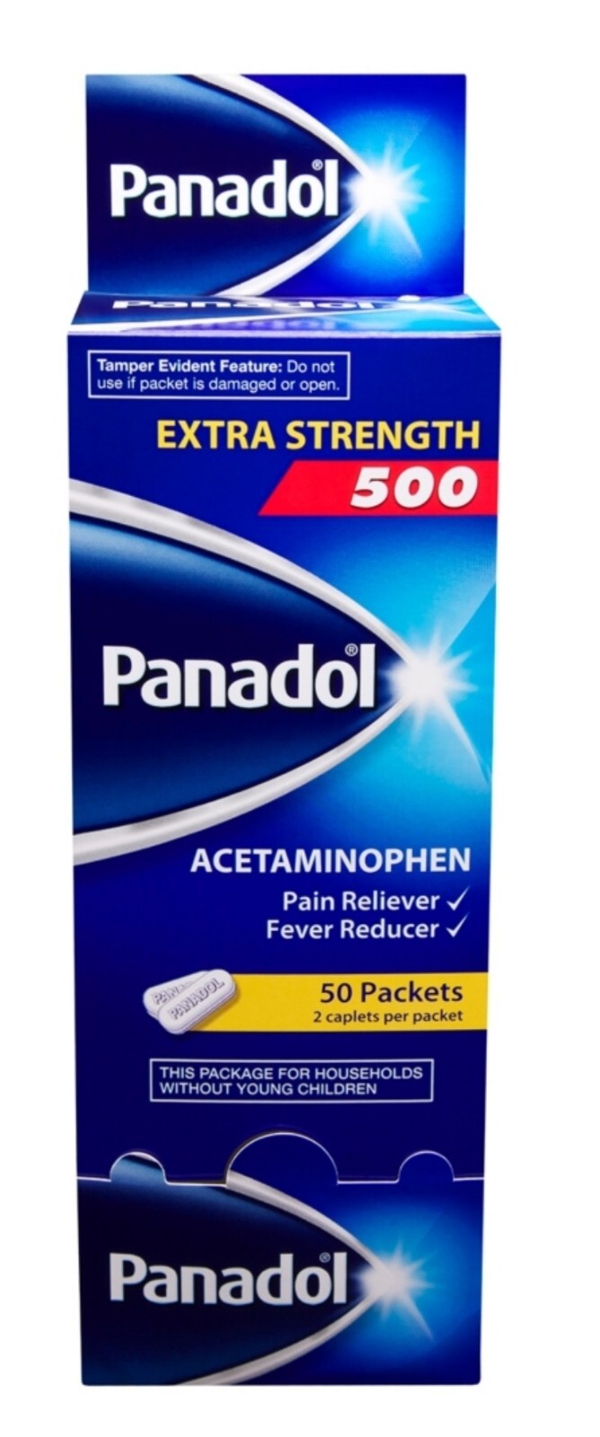 PANADOL 500 mg Extra Strength Caplets Family Size Pain Reliever 50 PKS EXP. 1/25