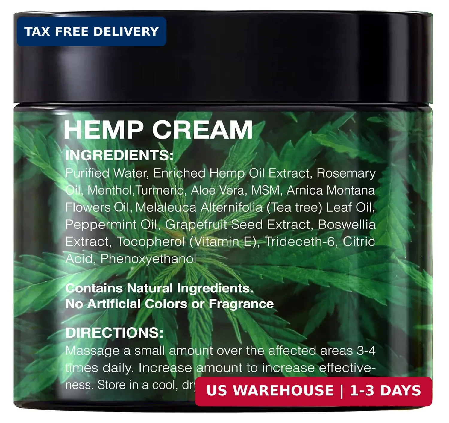 Healpark Hemp Cream 8 fl oz – Arnica,MSM, Turmeric, Emu Oil, Menthol, Aloe