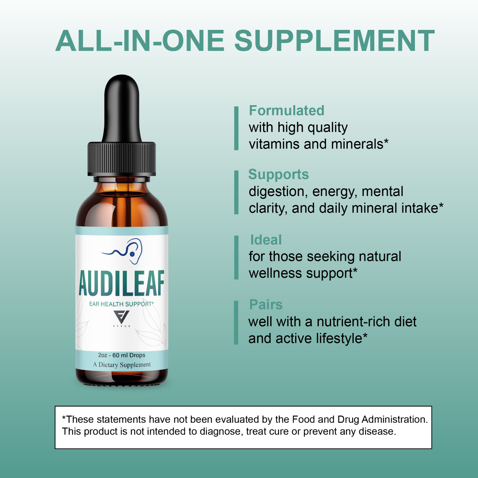 (5 Pack) Audileaf Drops, Audileaf Tinnitus Support Liquid Supplement (10oz)