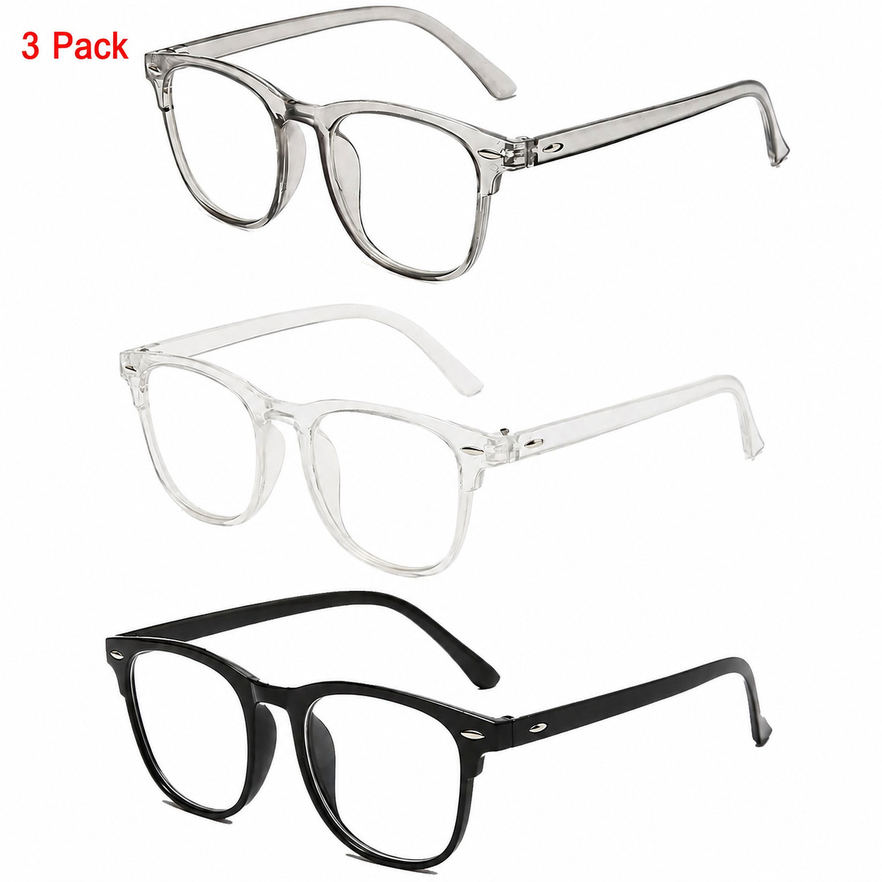 3 Pack Blue Light Blocking Computer Glasses Round Clear Frame Women Men Eyewear