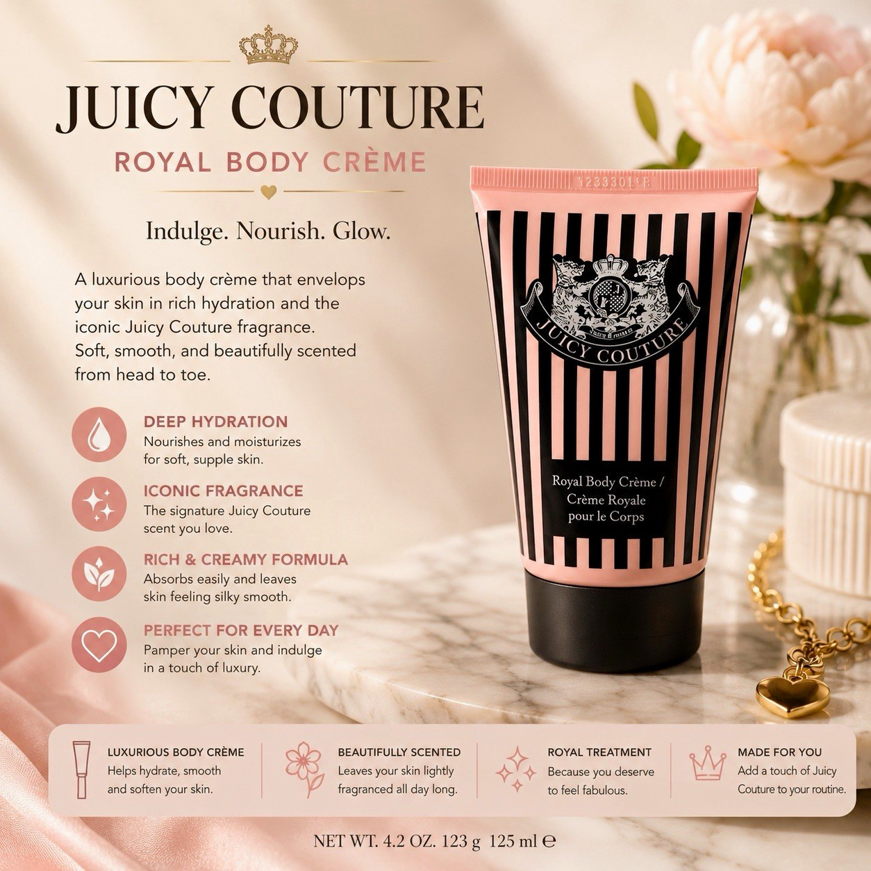 Juicy Couture Royal Body Crème Hydrating Scented Body Cream 4.2 oz / 125 mL