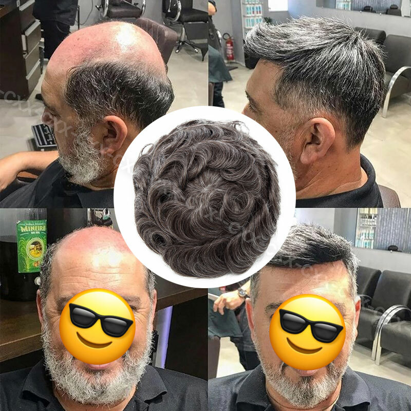 Mens Human Hair Replacement Ultra Thin Skin Toupee Hairpiece PU System Wig Bald