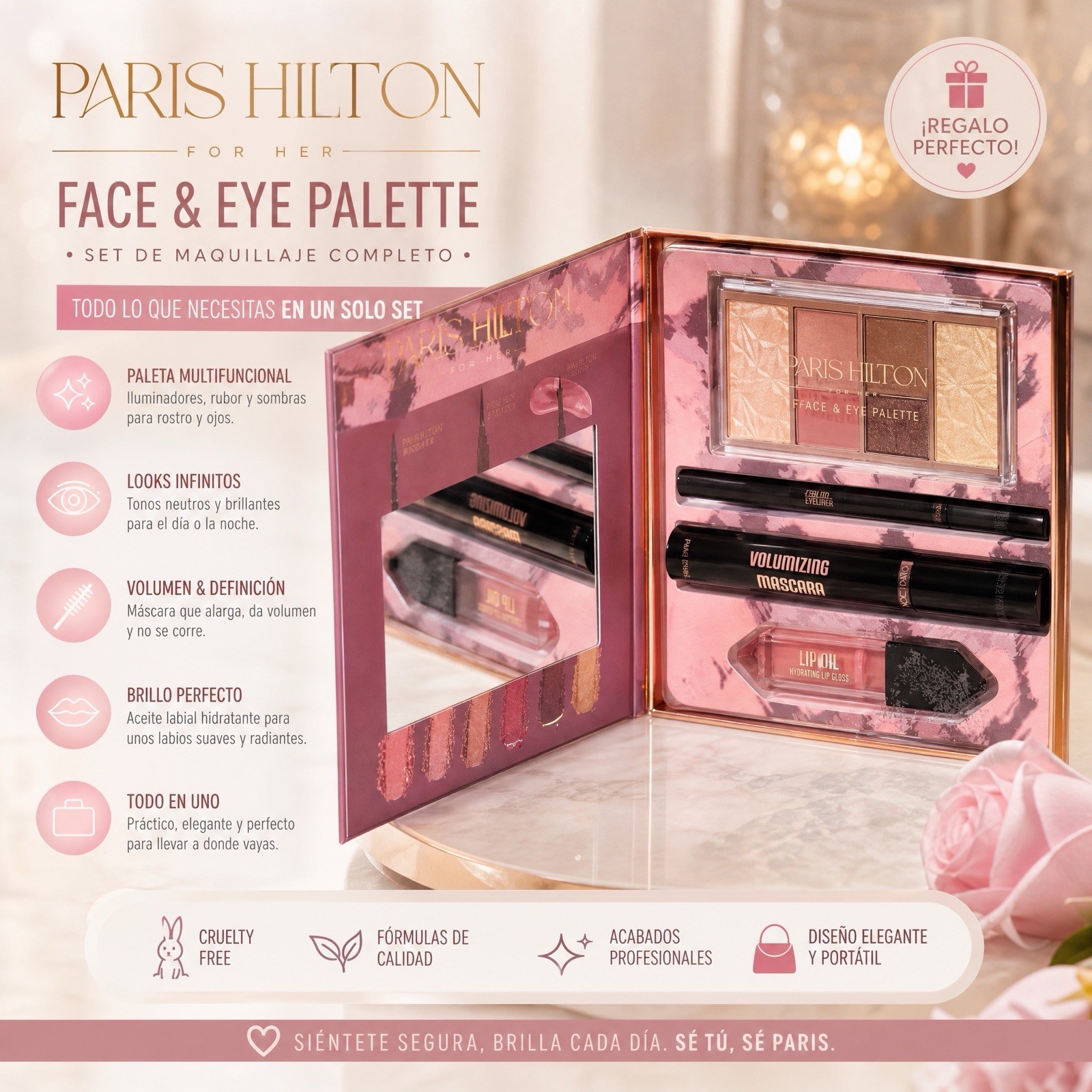 Paris Hilton Glitz & Glam Makeup Set Eye Face Palette Mascara Lip Oil SPF 15 New