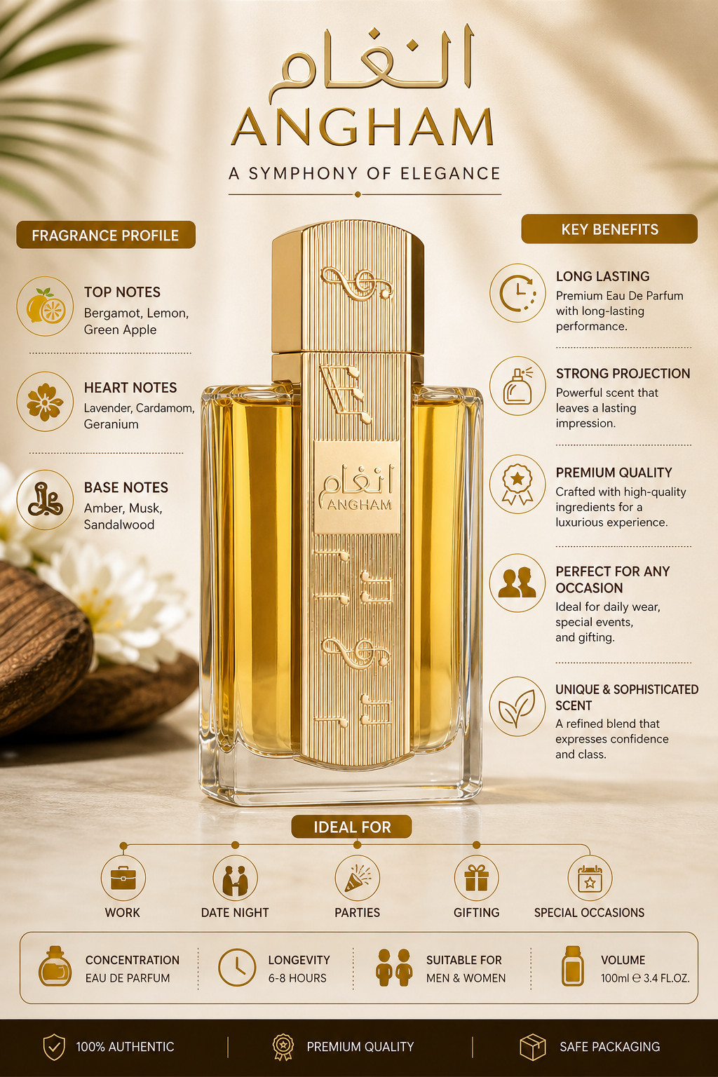 Angham Eau De Parfum 100ml Long Lasting Luxury Perfume Strong Scent