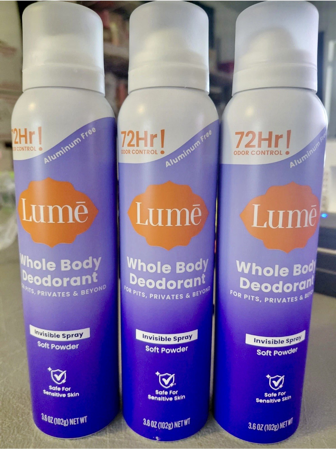 3 PACK -Lume Whole Body Deodorant Invisible Spray for Women Aluminum Free 3.6 oz