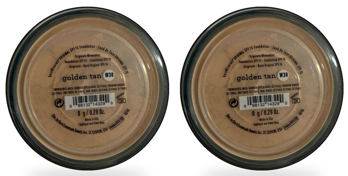 bareMinerals Original Foundation SPF 15 Golden Tan W30 8g x2 Mineral Powder New