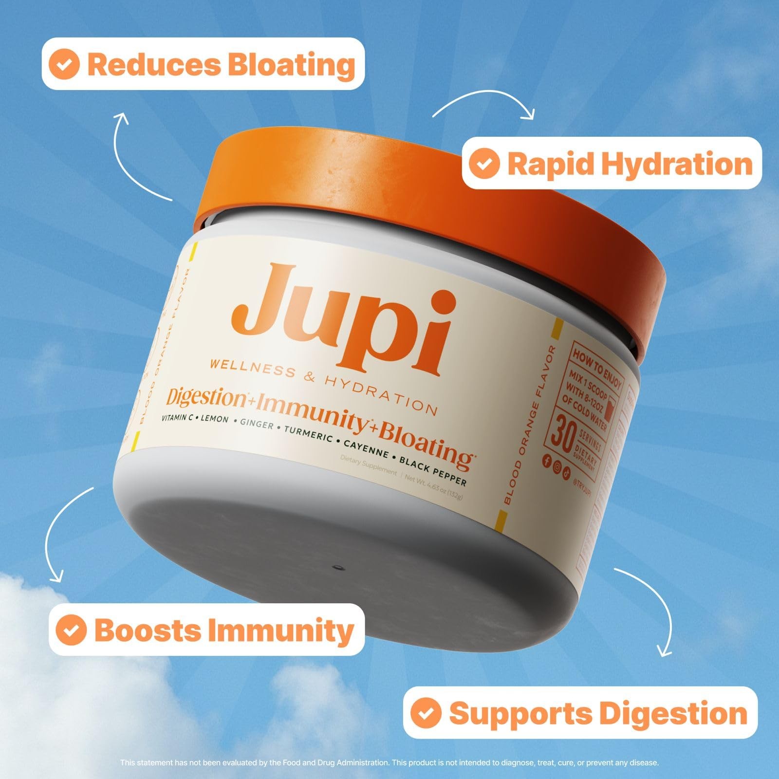 Jupi Organic Turmeric & Ginger Shots – Vitamin C Hydration Powder, 30 Servings