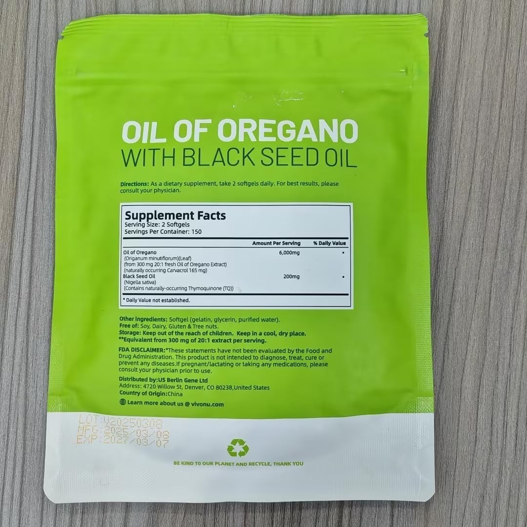 VivoNu Oil of Oregano with Black Seed Oil, Balanced Oil of Oregano Capsules NEW
