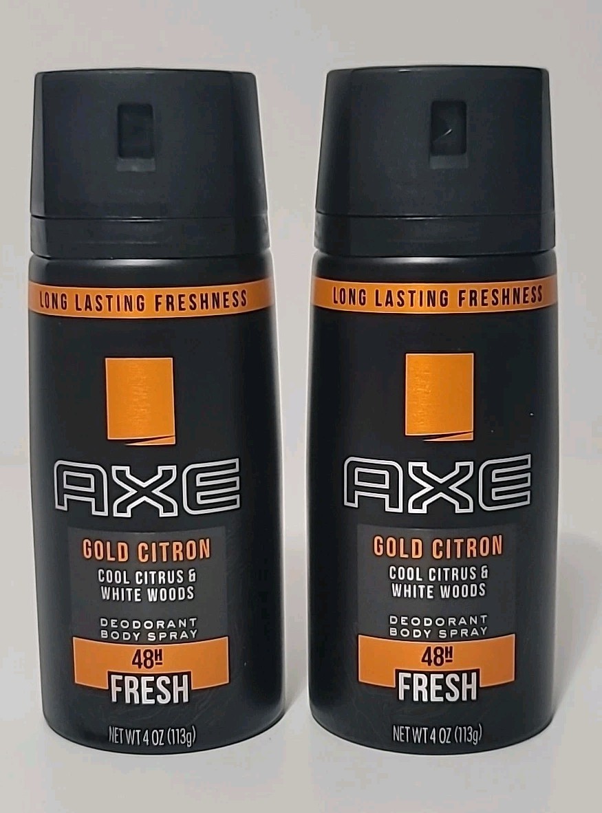 2 Axe Gold Citron Body Sprays – Cool Citrus and White Woods Scent 48 Hr Fresh