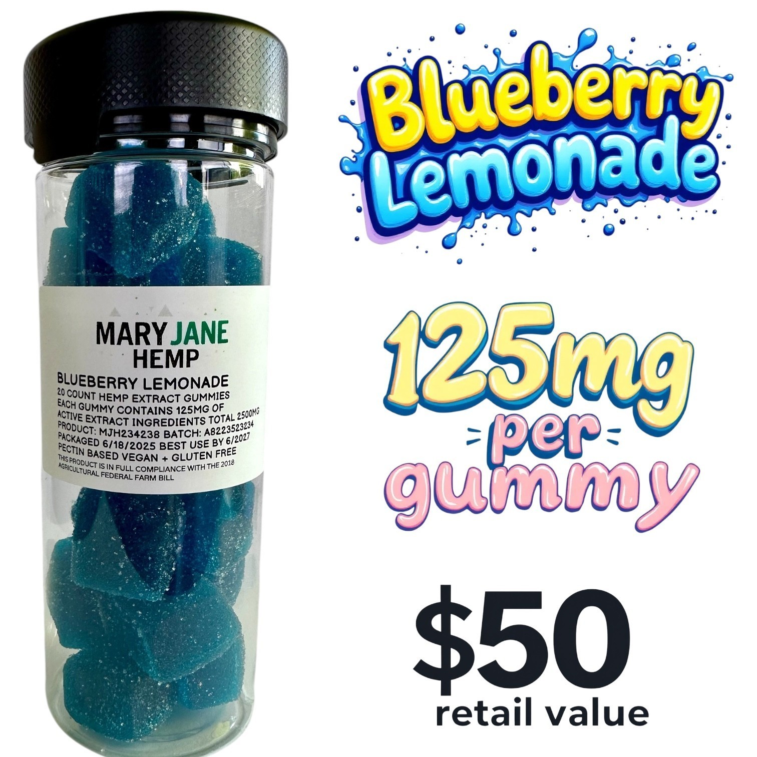Hemp-Oil Gummies – Vegan – Pain, Sleep, Calm Anxiety Stress -Made in USA – 20 CT