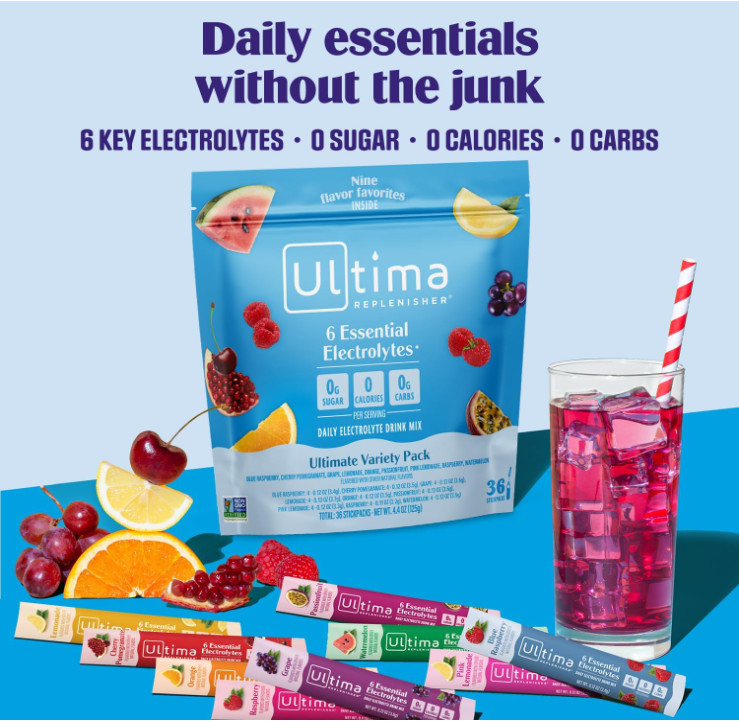 Ultima Replenisher Electrolyte Variety Pack, 36 Stick Packs, Sugar Free