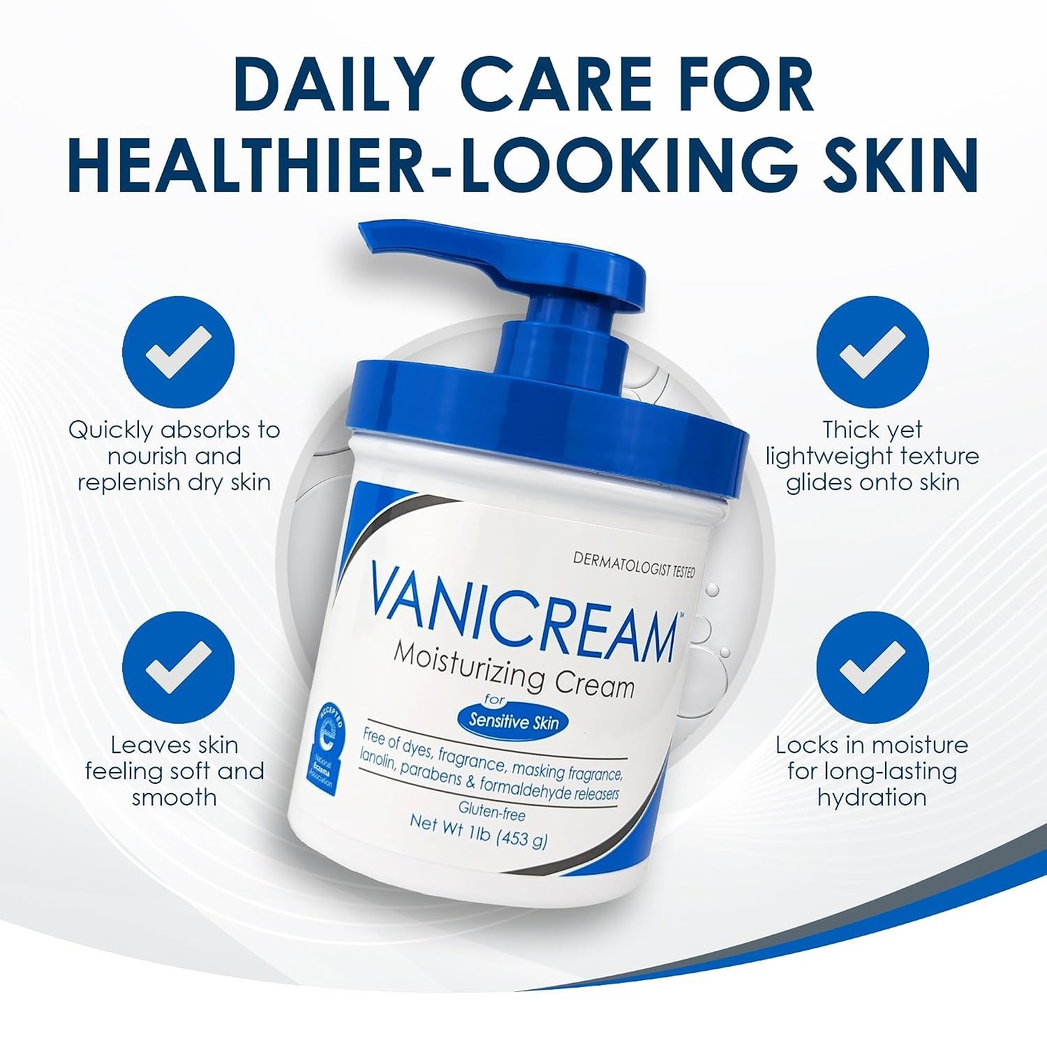 16oz Vanicream Moisturizing Cream – Non-Comedogenic Eczema Relief for All Ages