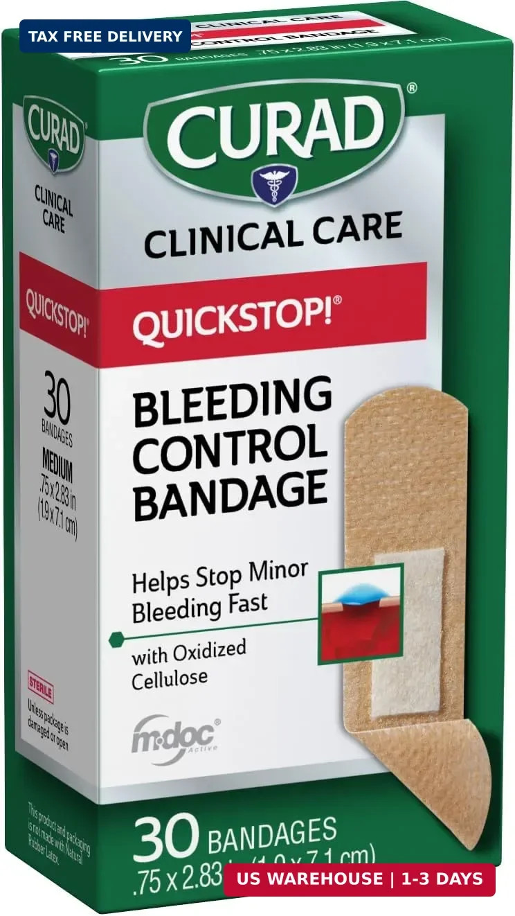 CURAD QuickStop! Flex-Fabric Bandages, 0.75×2.83 Inch, 30/Box, One Box