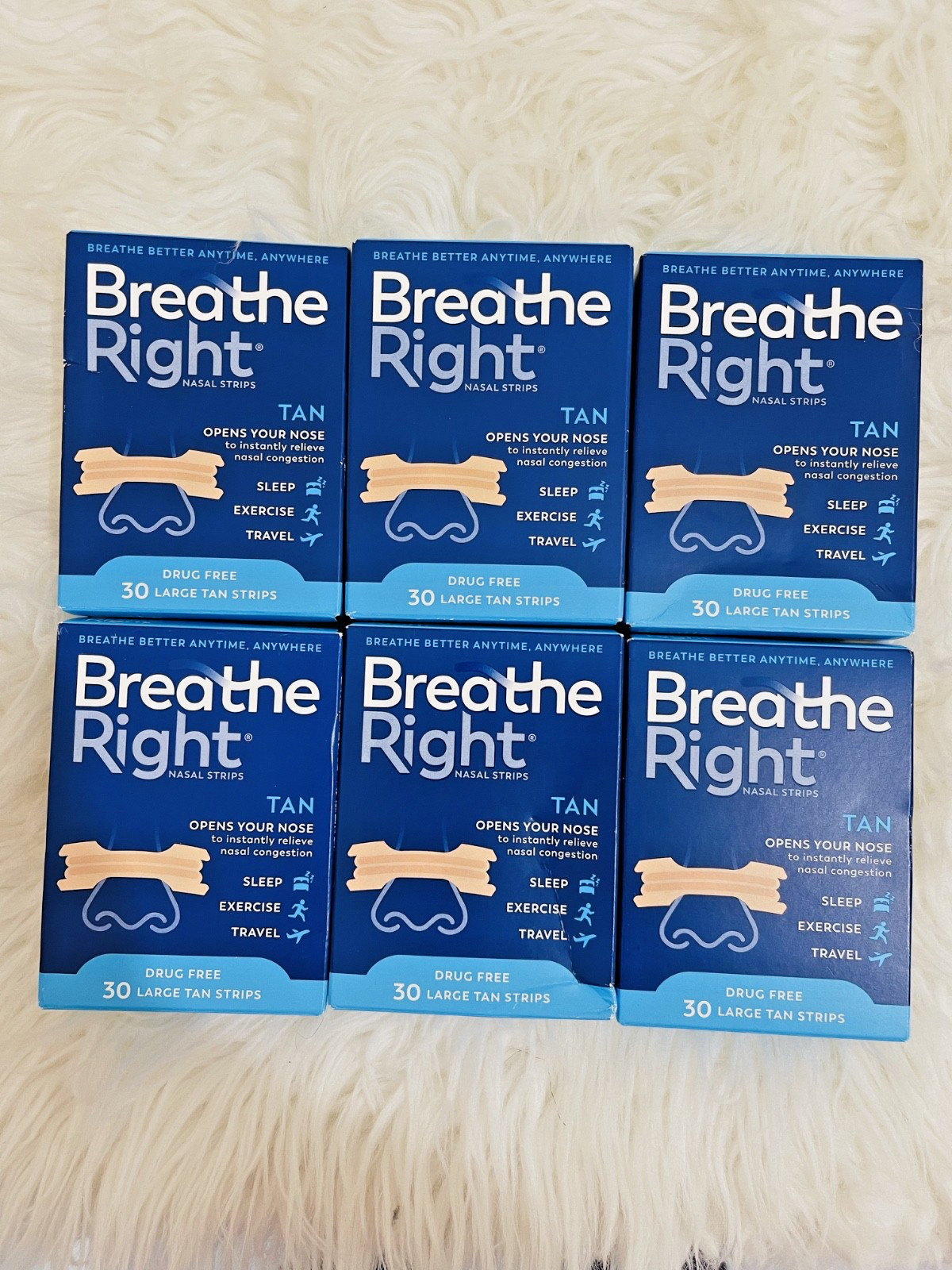 BREATHE RIGHT NASAL STRIPS, ORIGNIAL LARGE TAN ( 6 x 30 COUNT BOXES ) 180 TOTAL