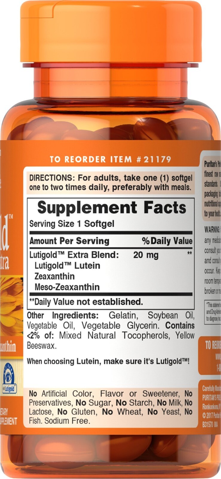 Puritan’s Pride Lutein Lutigold Extra 20 mg & Meso Zeaxanthin/ 800Mcg 2X30/1X60