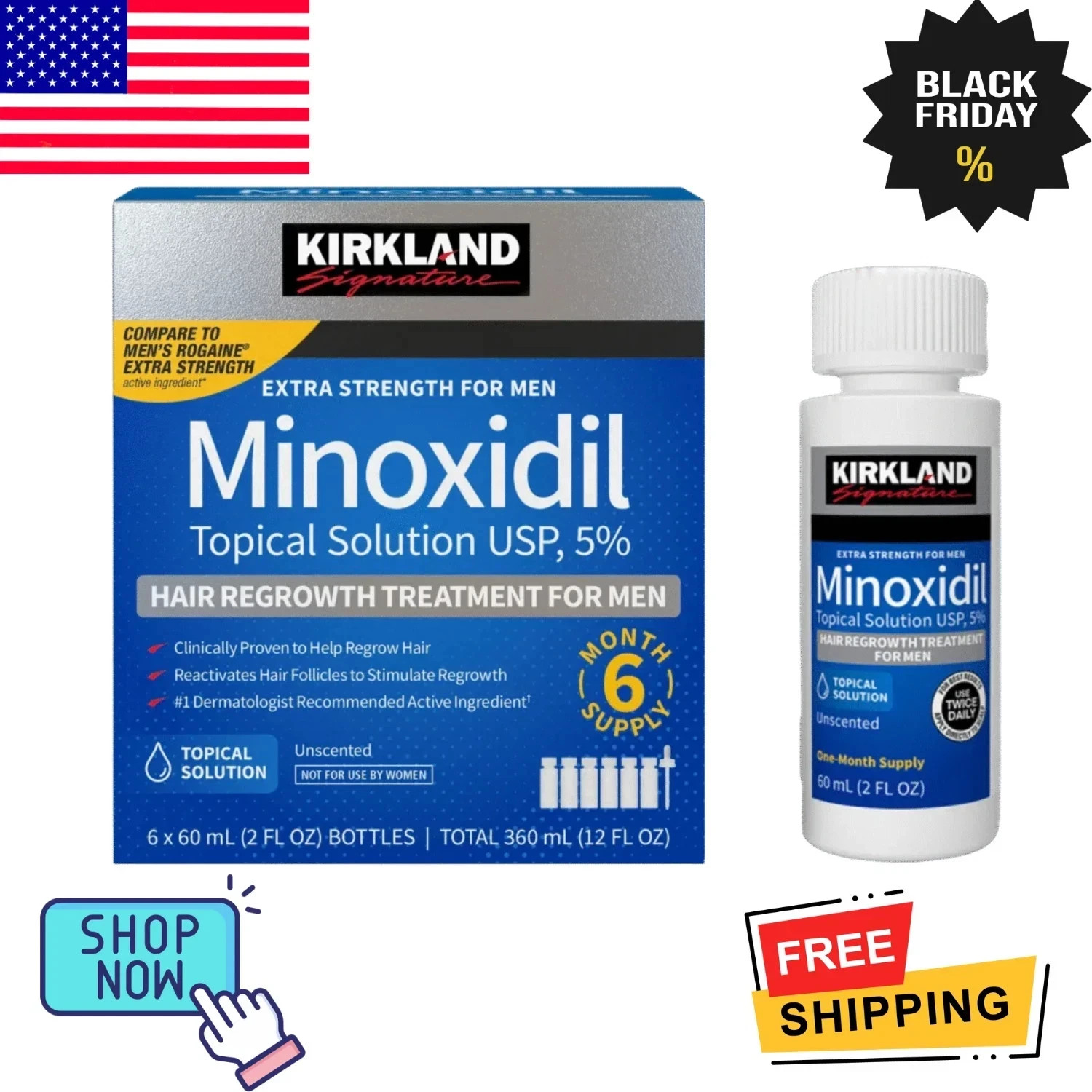 Kirkland Minoxidil 5% Extra Strength Men 6 Month Supply Hair Regrowth EXP 08/27+