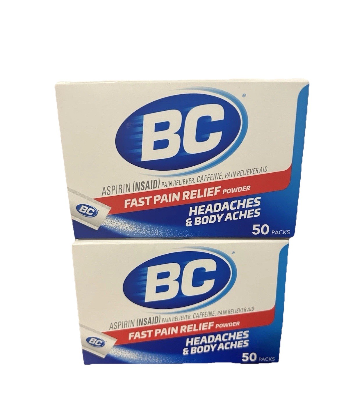 2x BC Fast Pain Relief On the Go Stick Packs Relieves Headaches Body aches 50 ct