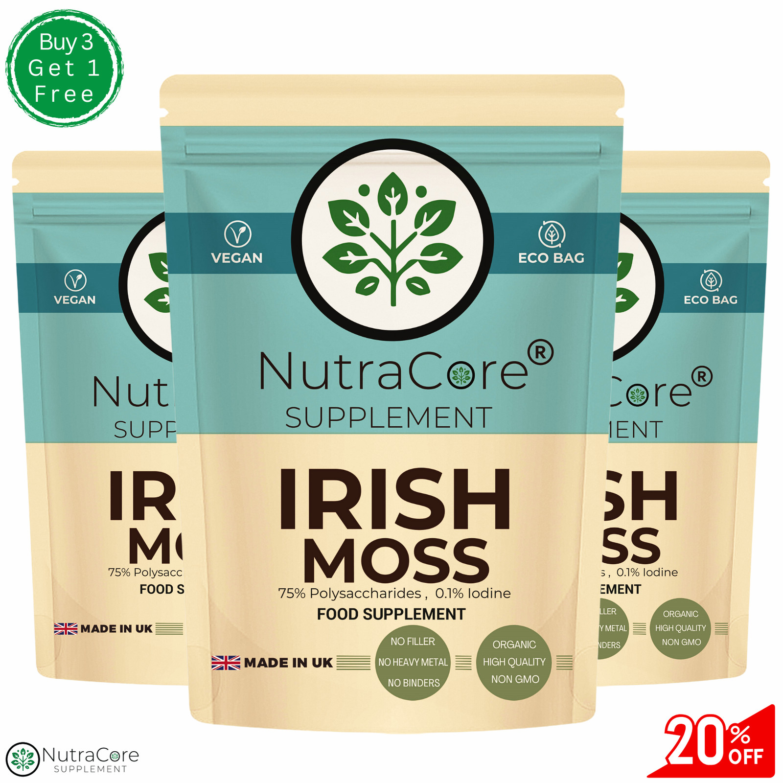 Irish Moss Capsule 5500mg (75% Polysaccharides, 0.1% Iodine)-100%Natural-180Caps