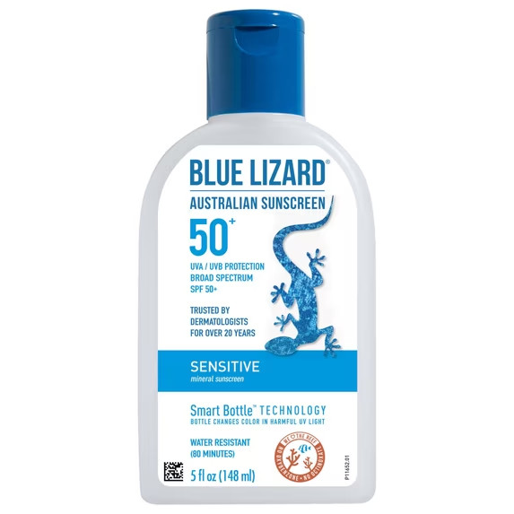Blue Lizard Sensitive SPF 50 Mineral Sunscreen Cream, Broad Spectrum, 5 fl oz