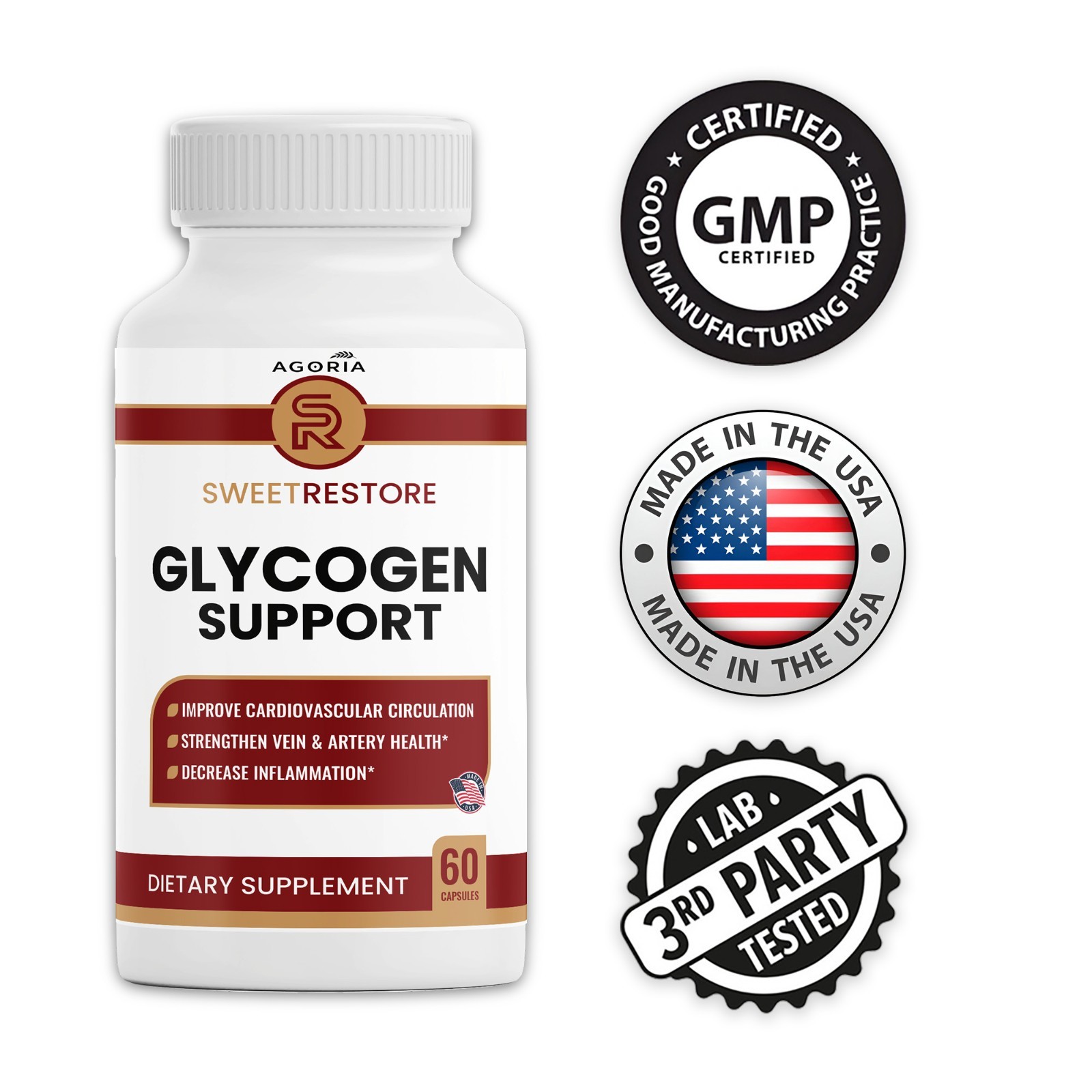 (3 PACK) Sweet Restore Glycogen Support Capsules, Joint Support (180 Capsules)