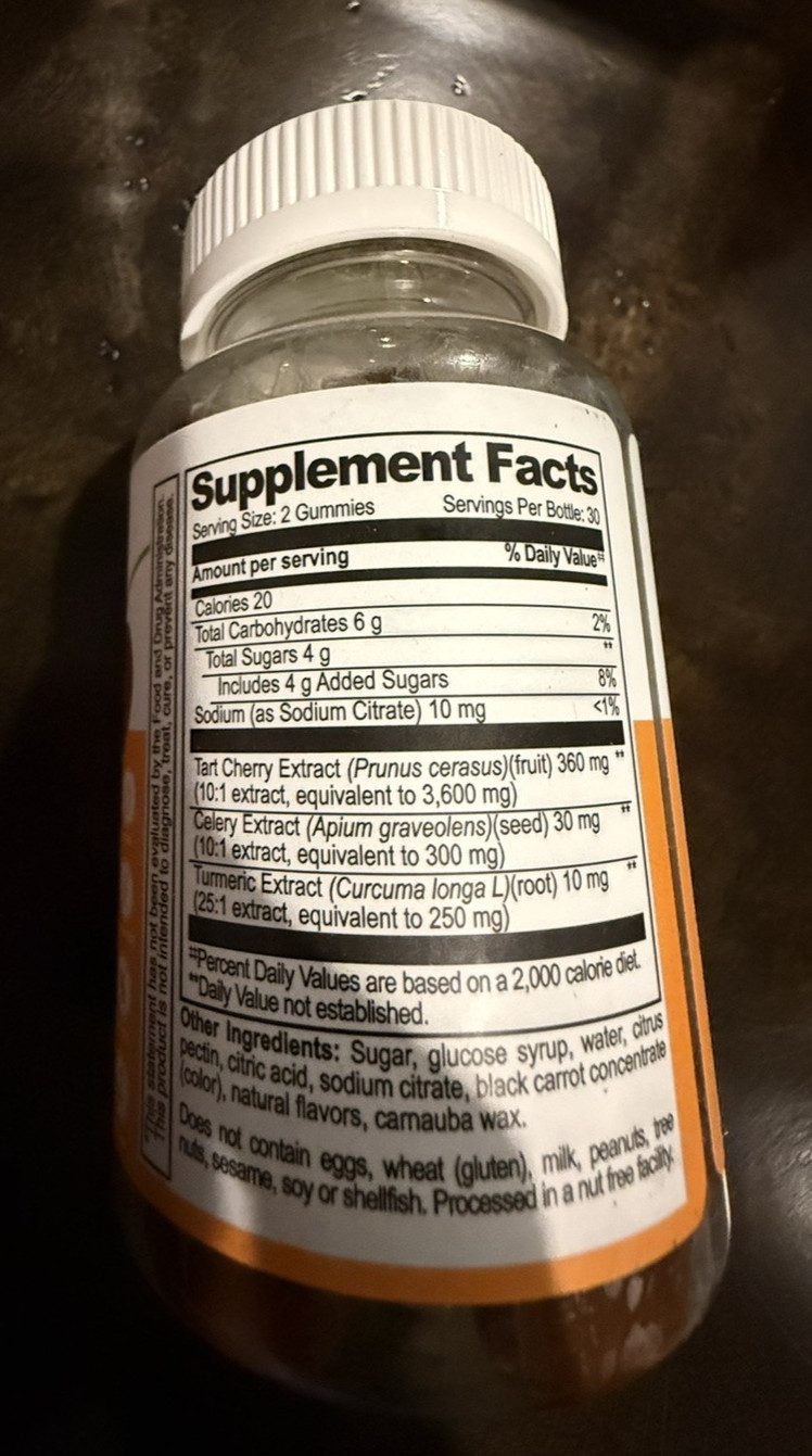 Tart Cherry Gummies for Uric Acid Support 60 Gummies- 2 per serving EXP 7/27 NEW
