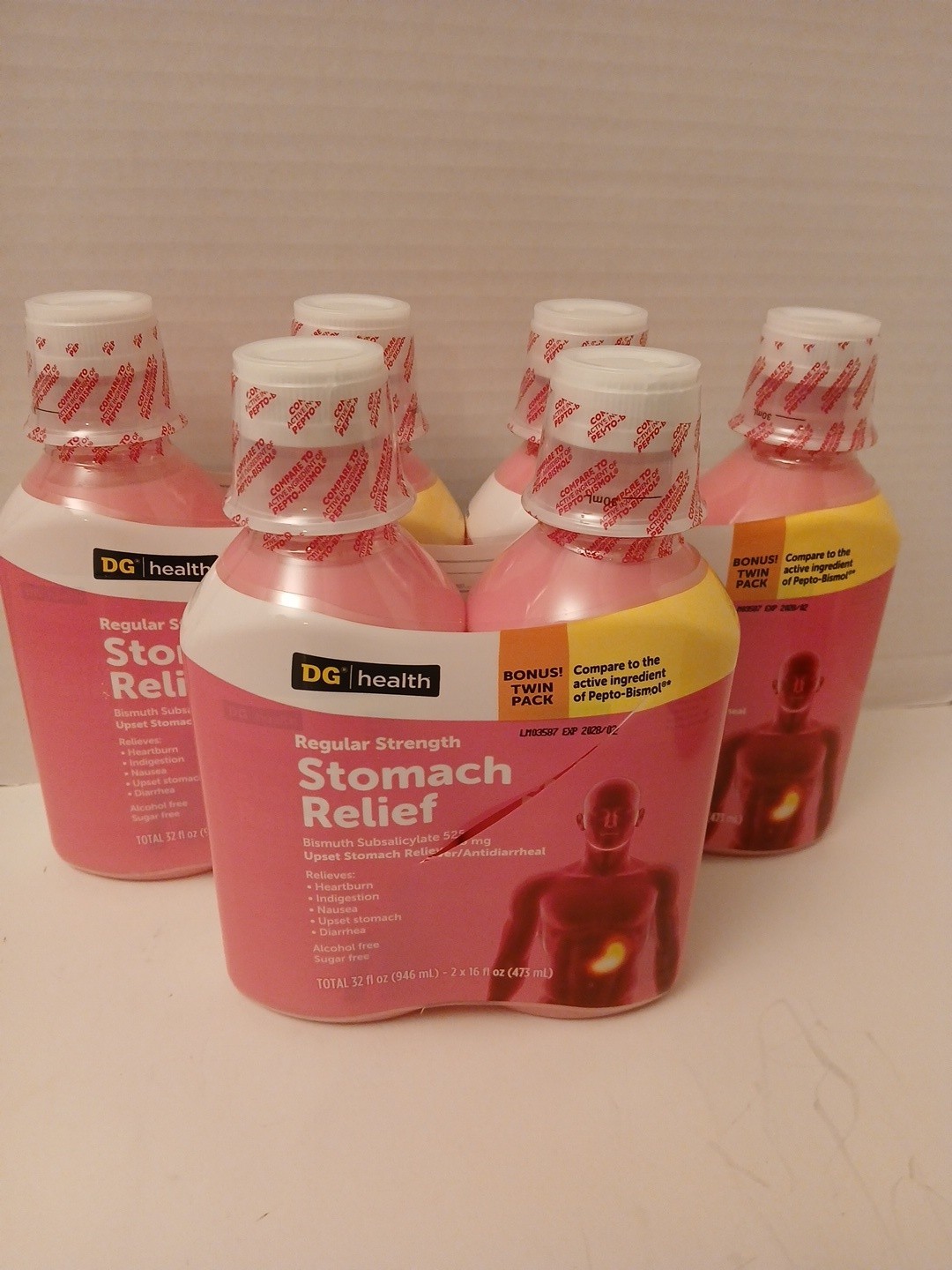 SIX Upset Stomach Relief Bismuth Liquid Regular Strength 16 fl oz Each