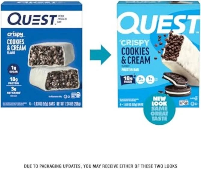 Quest Crispy Protein Bar Cookies & Cream Flavor 1.83oz 4 Bar in a Box – 5 PACK