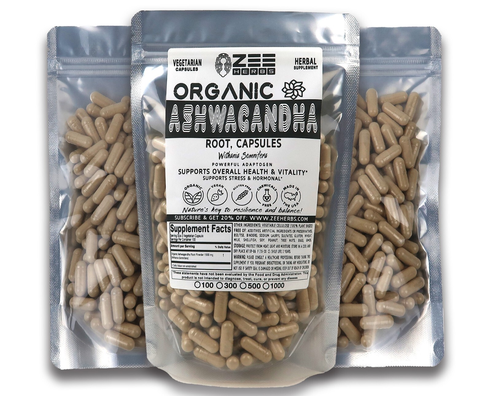 Organic Ashwagandha Capsules – 1500mg Per Serving of Natural Pure Ashwagandha