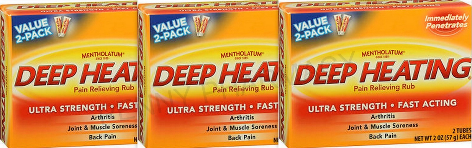 Mentholatum Deep Heating Pain Rub 2oz TWIN PACK ( 3 boxes ) 6 tubes total —