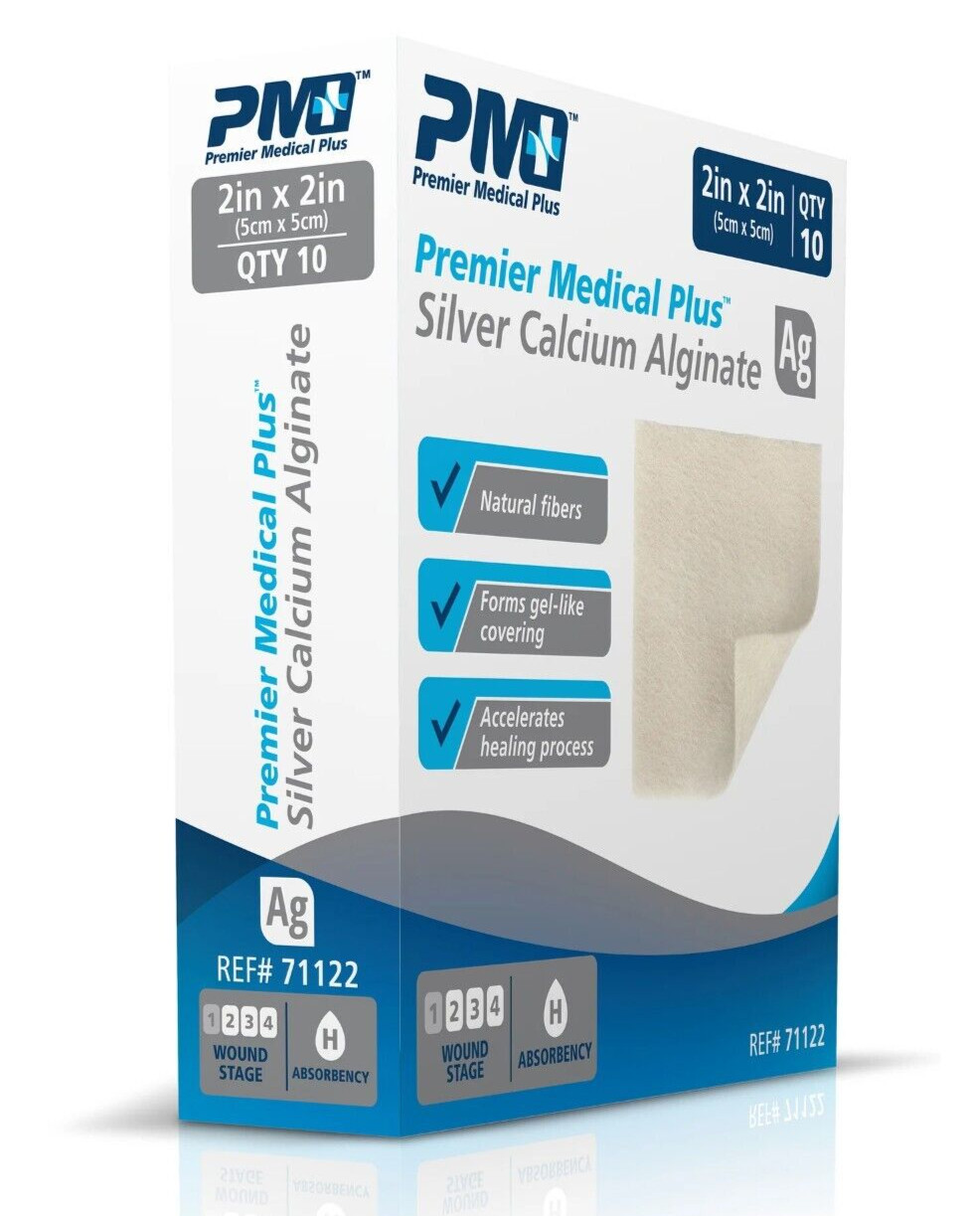 Premier Medical Plus Silver Calcium Alginate Wound Care Dressing 2×2 Box of 10