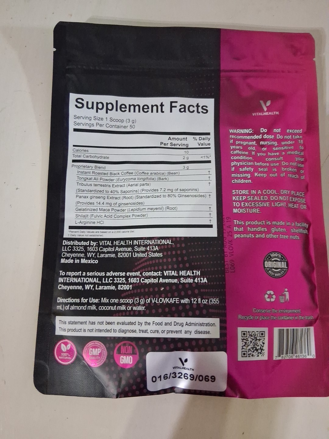 Vital Health V-LOVKAFE Gourmet Dark Roast Coffee with L-Arginine 5.3 oz