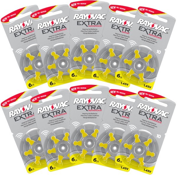 60 RAYOVAC EXTRA Advance Hearing AID Batteries SIZE 10 10 Packs of 6 Batteries