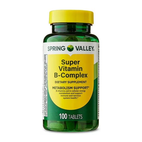Spring Valley Super Vitamin B-Complex Tablets Dietary Supplement, 100 Count