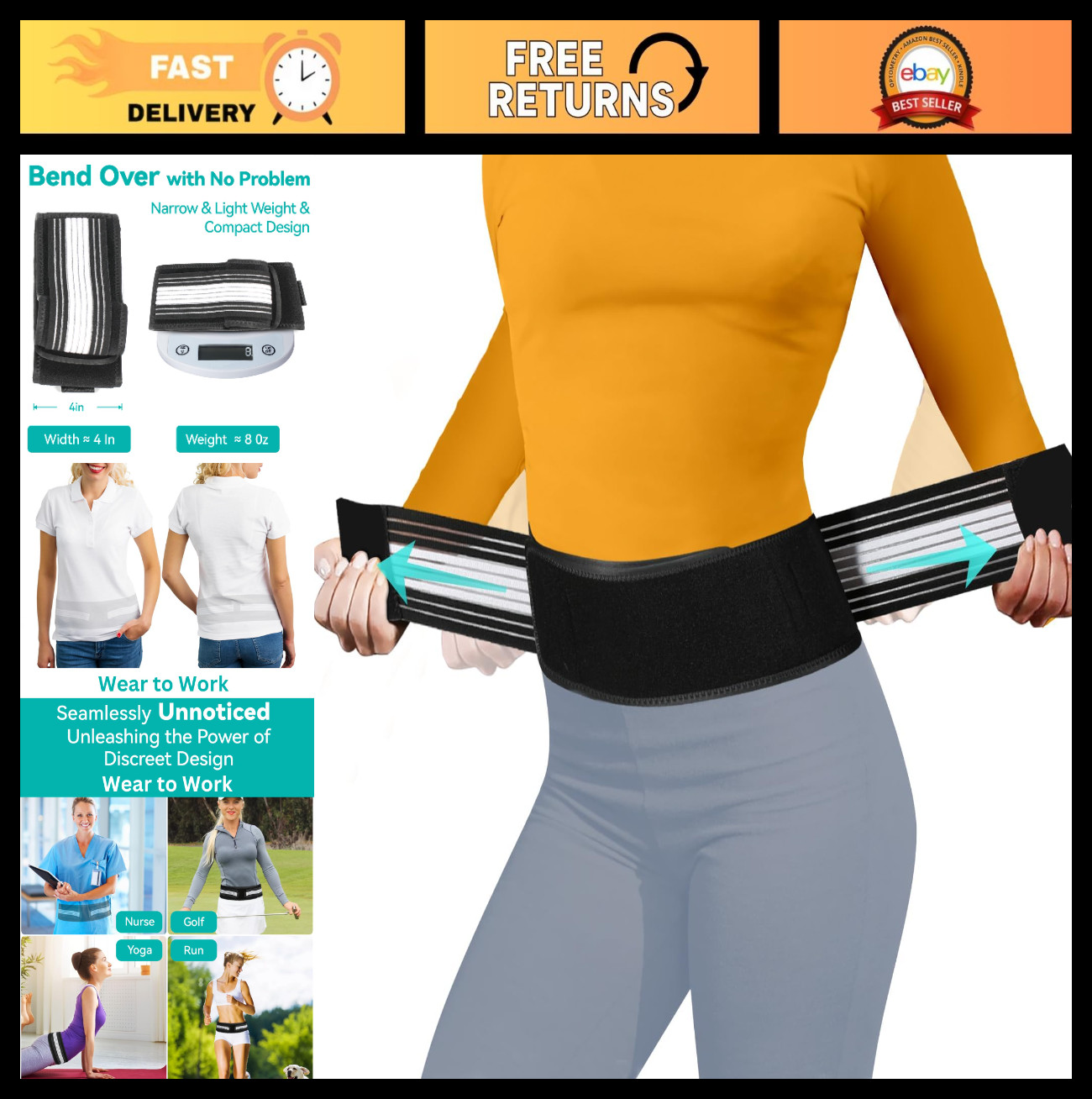 Lightweight Adjustable Back Brace for Lower Back Pain Relief – Breathable Lumbar