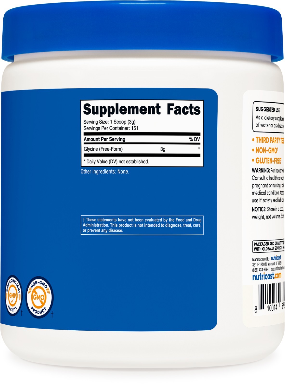Nutricost Glycine Powder 1lb – Non-GMO, Gluten Free