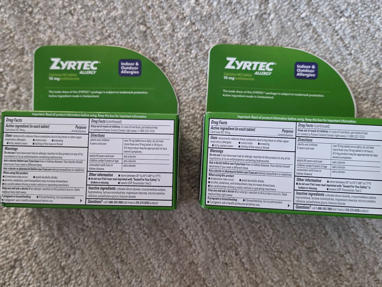 (Lot of 2 – 80 ct) Zyrtec Allergy Relief 10mg Tab 40/ct EXP 05/2028, 11/2027