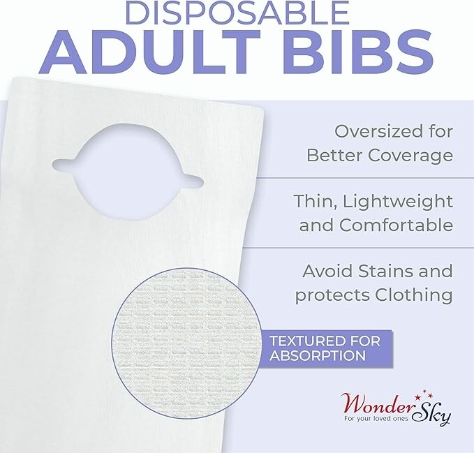 100-Pack Disposable Adult Bibs – Eating Bib for Senior Citizens – Slip-on