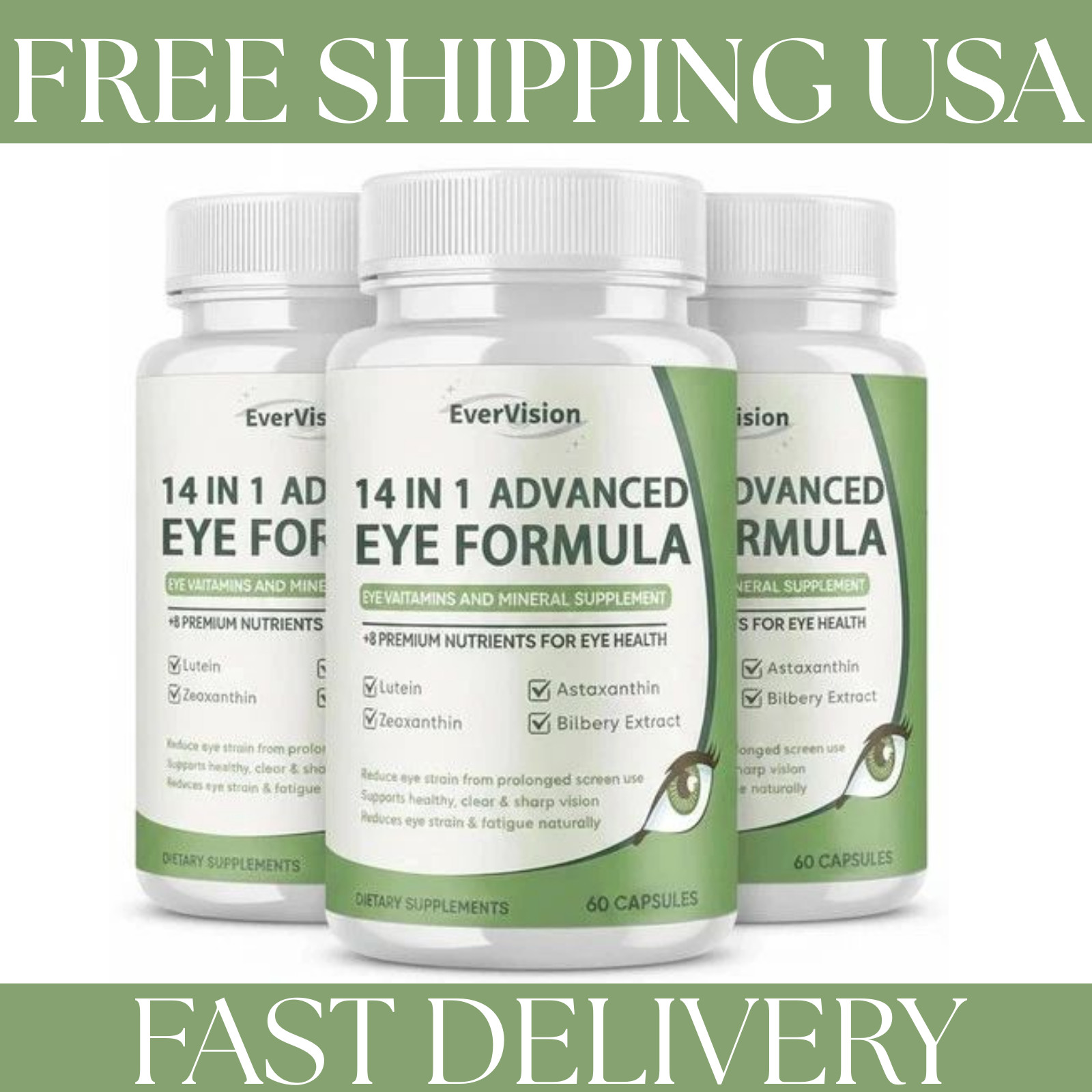 3 Packs Evervision 14 in 1 innovative Eye Formula – 60 Capsules – USA