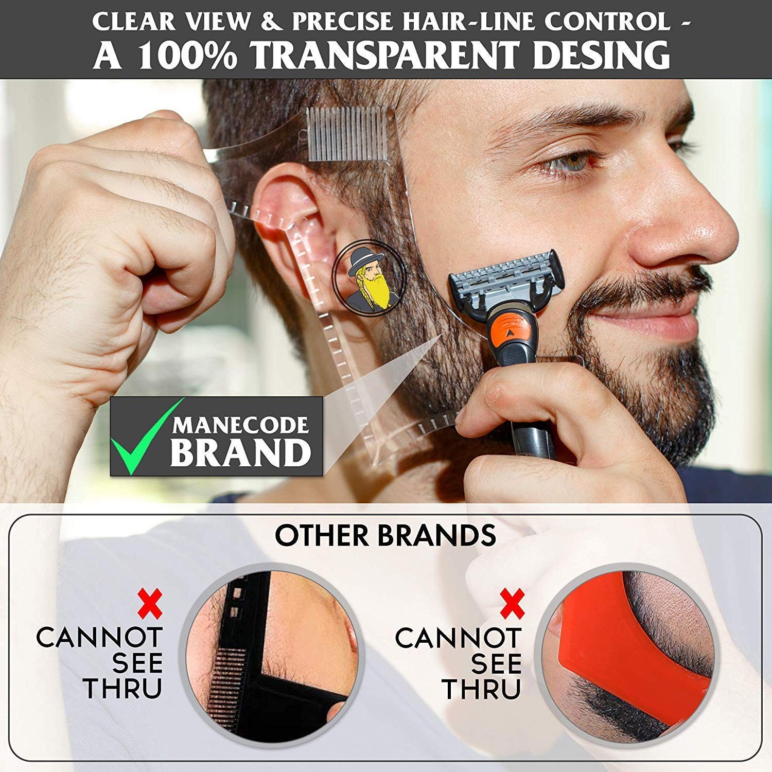 Beard Shaping & Styling Tool With Comb for Large (2 Count), Clear-1pcs