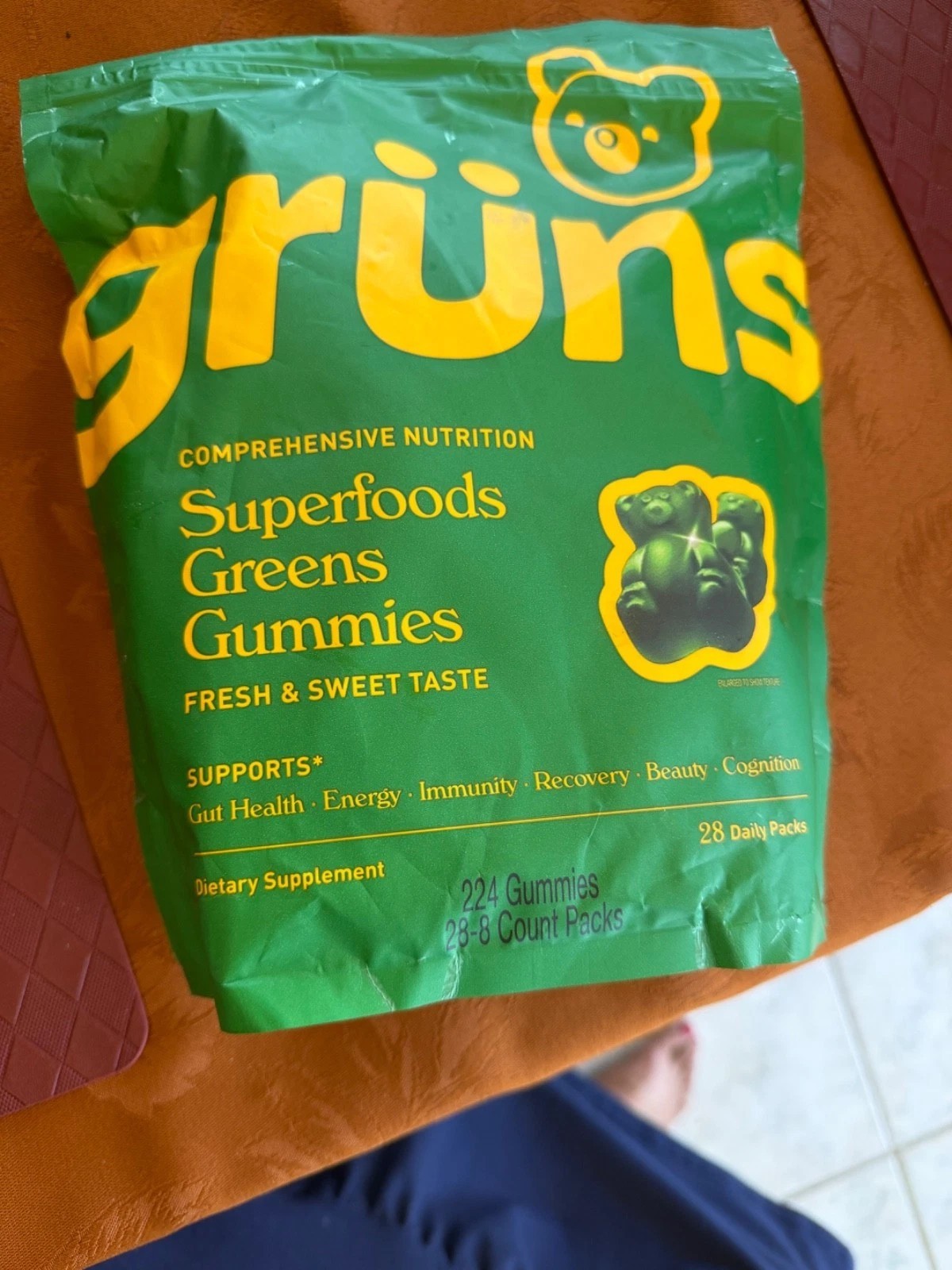 Gruns superfoods green gummies 28 count packs