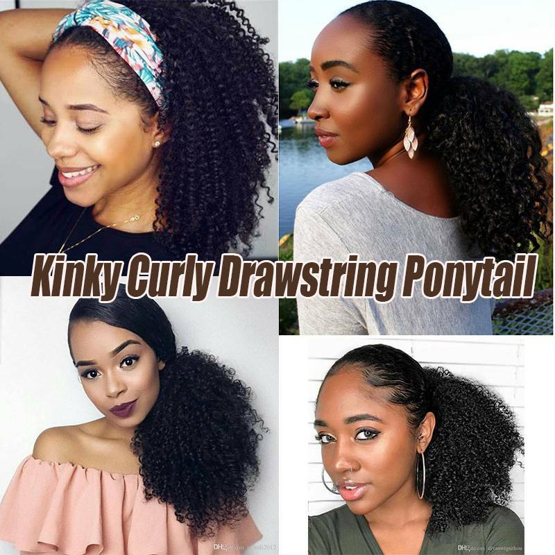 Drawstring Ponytail Kinky Curly Afro Bun Clip In Puff Pony Tail Hair Extension