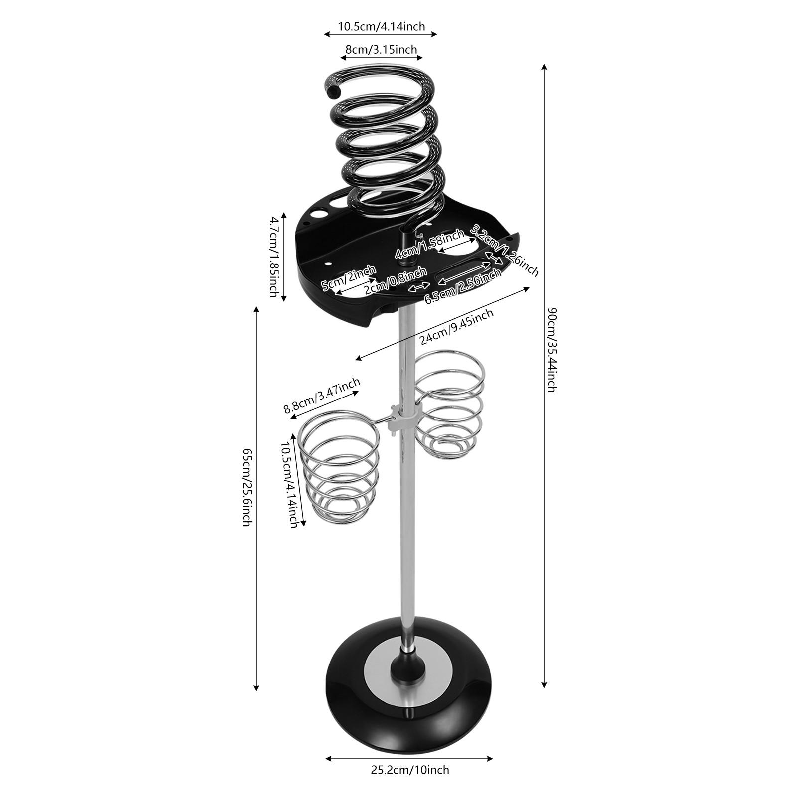 Hair Dryer Stand with Tray & Spiral Holders Freestanding Holder Hands-Free Black