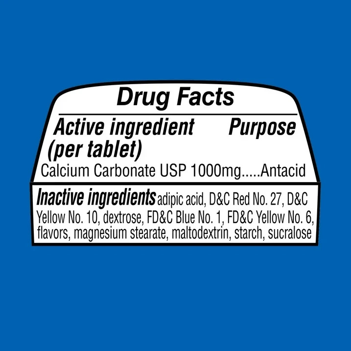 Equate Ultra Strength Antacid Chewable Tablets, Assorted Fruit, 1000 mg, 72 Ct