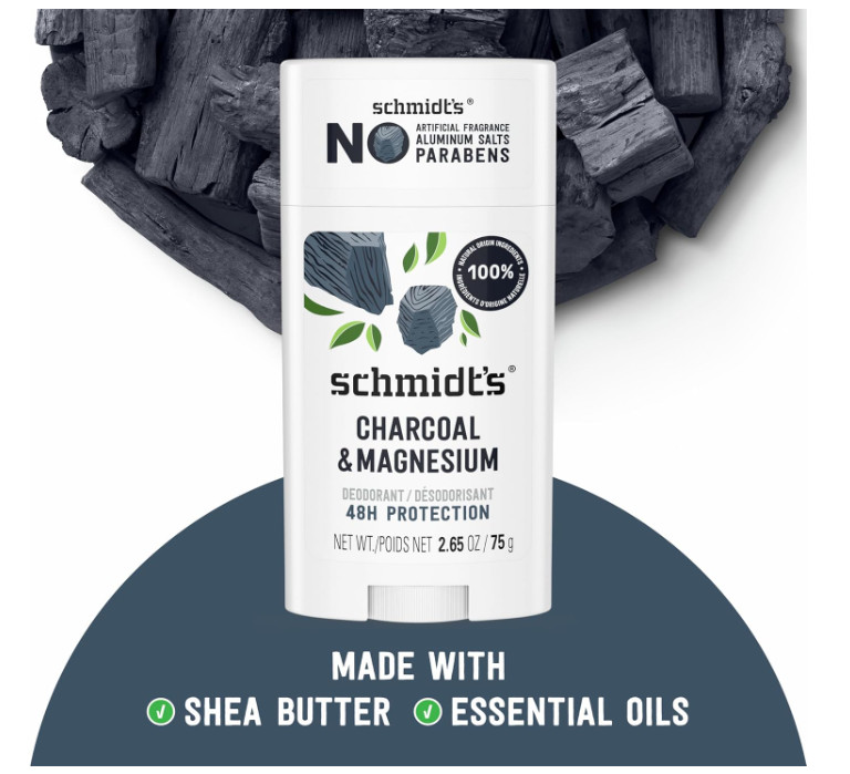 Schmidt’s Charcoal Magnesium Deodorant 4 Pack Aluminum Free Vegan 24hr Odor Prot
