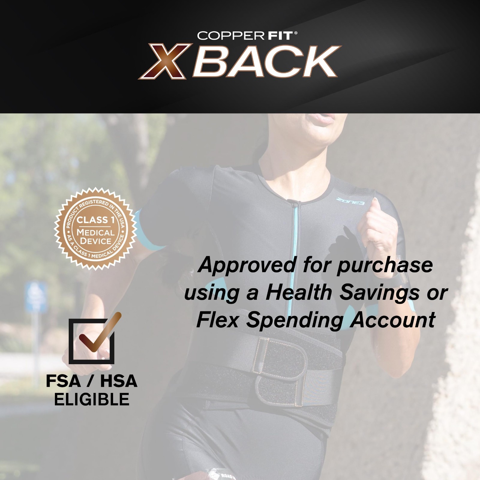 Adjustable Copper Fit X-Back Brace for Lower Back Pain Relief, Lumbar Support, S