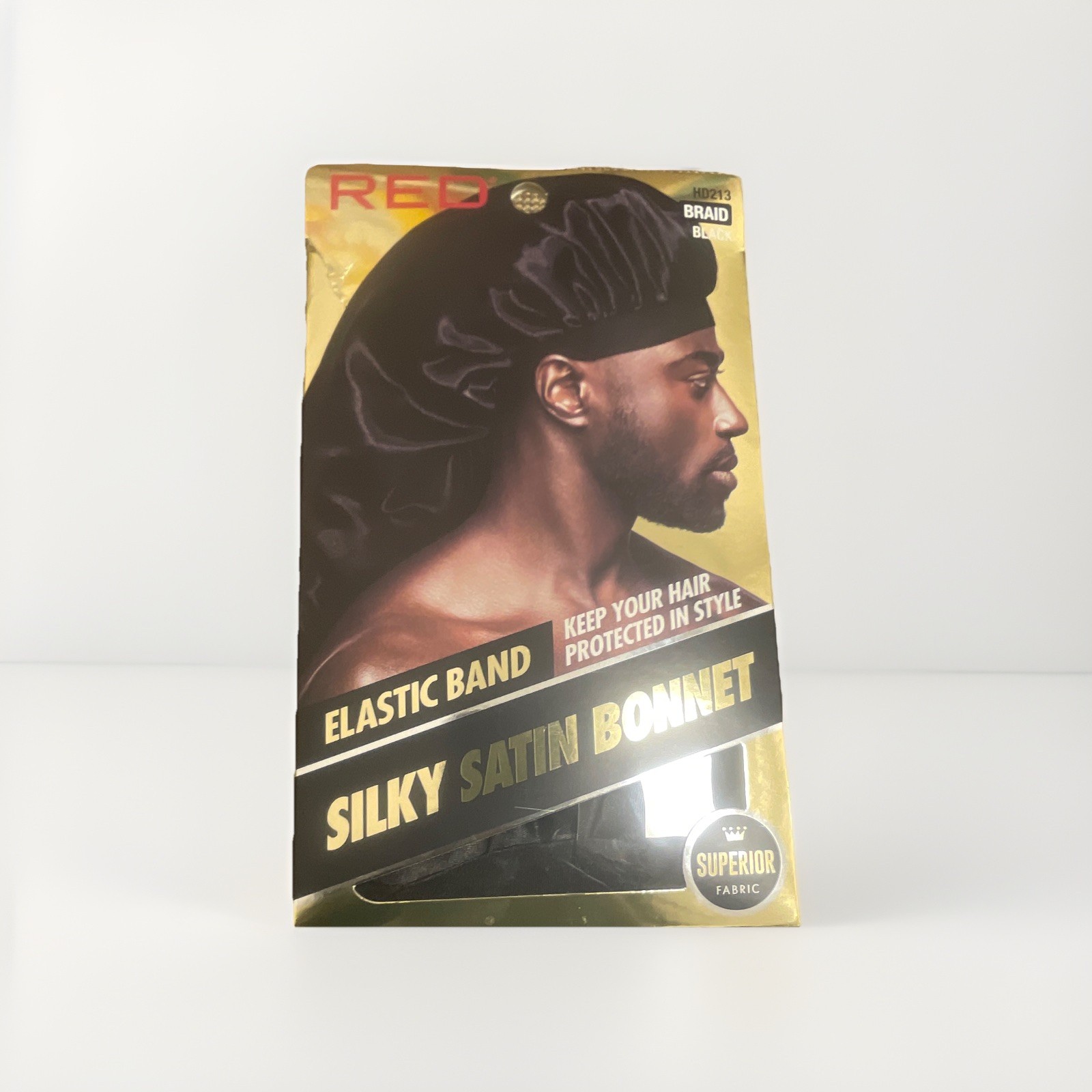 RED Satin Hair Bonnet w/ Elastic Band, Black Round, All Hair Types HD213