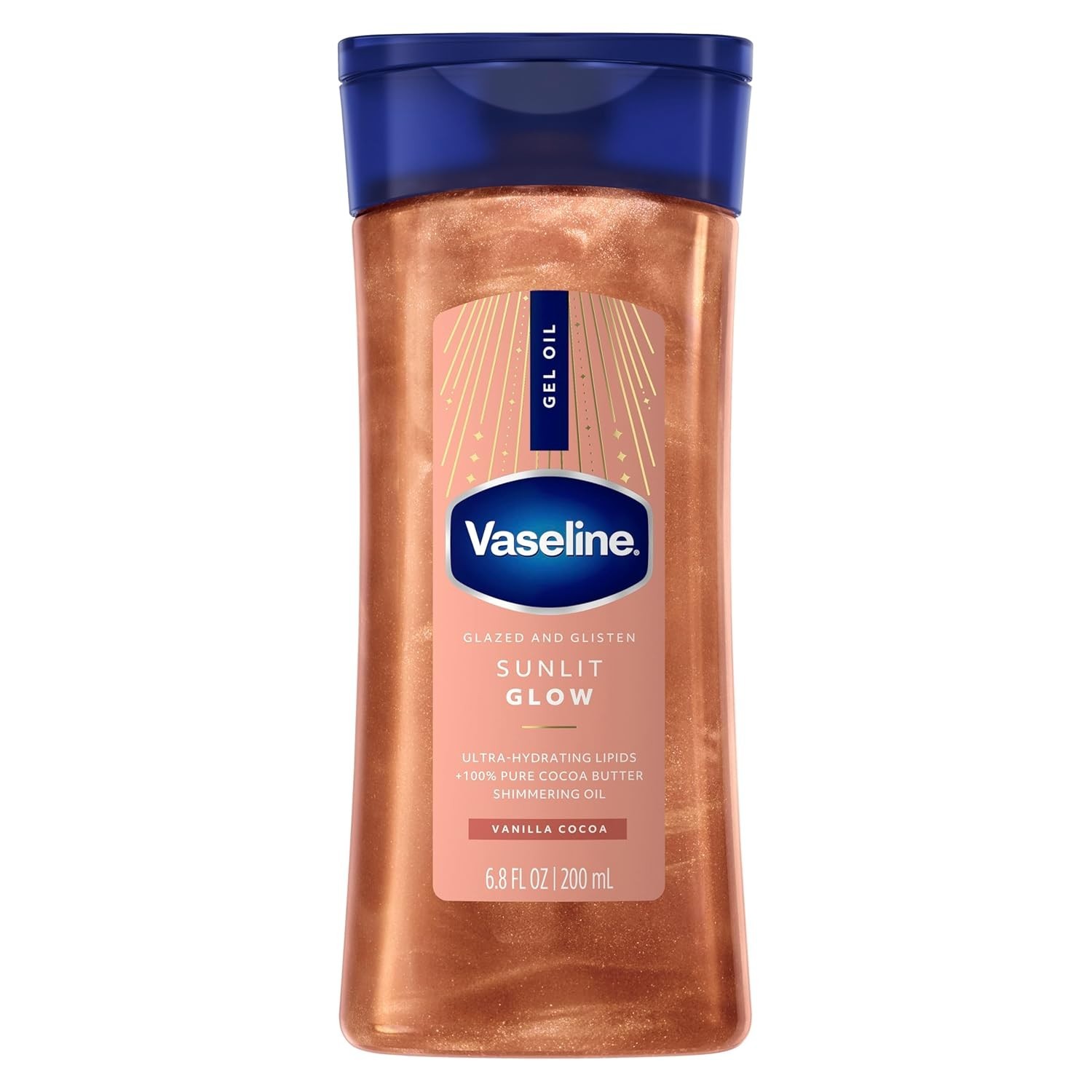 Vaseline Glazed & Glisten Body Gel Oil Vanilla Cocoa Shimmer Glow 6.8oz