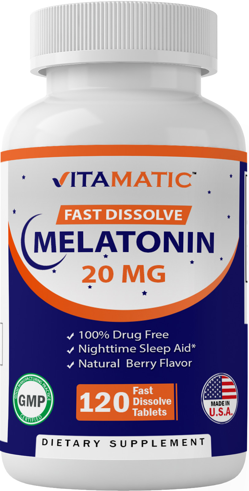Vitamatic Melatonin 20 mg Fast Dissolve 120 Tablets – Natural Berry Flavor